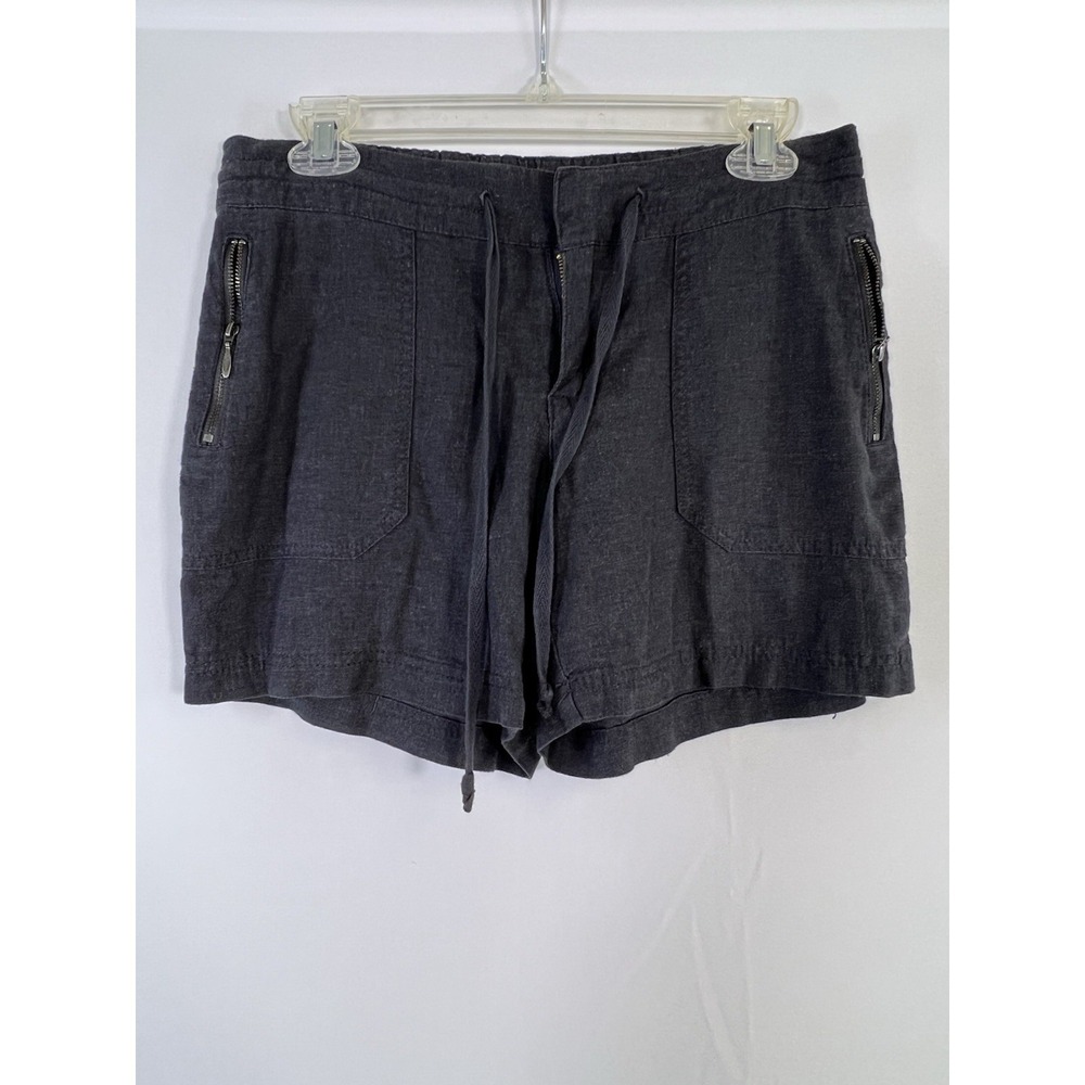 Womens Linen Shorts Size 4P Gray Pockets Elastic Waist